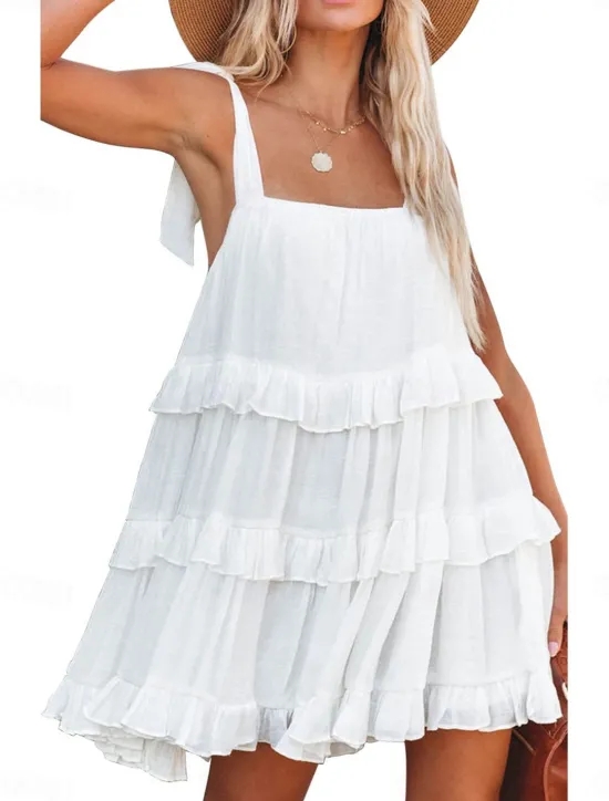 Best Women's Mini Dress White Dress Graduation Dress Casual Dress Summer Dress Streetwear Vacation Street Holiday Loose Fit Sleeveless Strap Black White Summer Women White Dresses