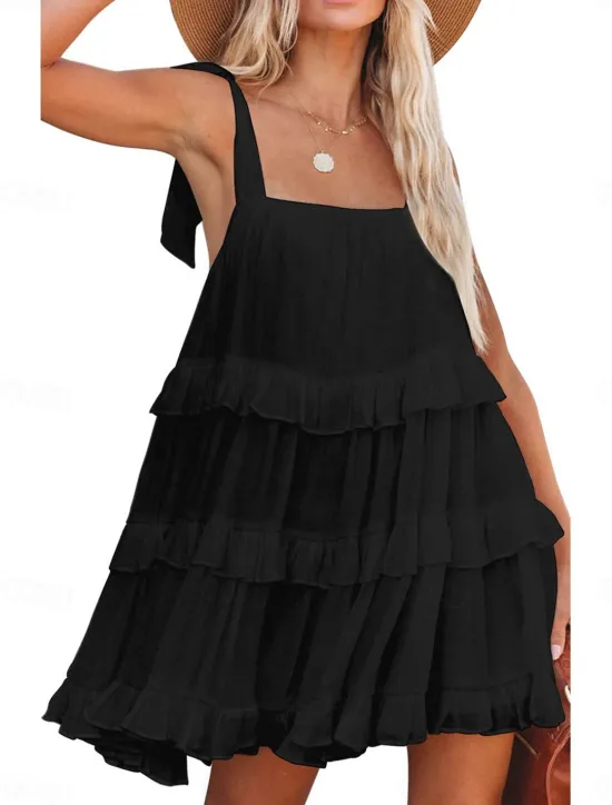 Best Women's Mini Dress White Dress Graduation Dress Casual Dress Summer Dress Streetwear Vacation Street Holiday Loose Fit Sleeveless Strap Black White Summer Women White Dresses