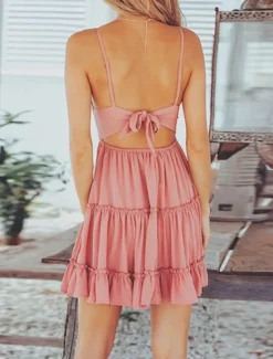 Outlet Women's Mini Dress White Dress Graduation Dress Lace Dress Casual Dress Streetwear Sexy Vacation Street Holiday Loose Fit Sleeveless Strap White Pink Summer Women White Dresses