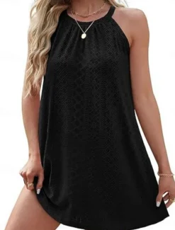 Best Women's Mini Dress White Dress Casual Dress Tank Dress Basic Casual Vacation Daily Regular Fit Plain Sleeveless Halter Neck Black White Pink Sky Blue Summer Women White Dresses