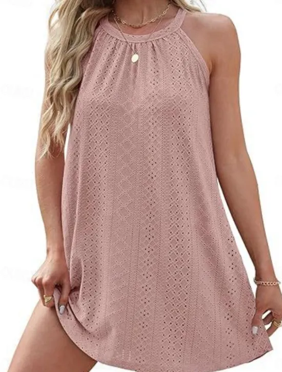 Best Women's Mini Dress White Dress Casual Dress Tank Dress Basic Casual Vacation Daily Regular Fit Plain Sleeveless Halter Neck Black White Pink Sky Blue Summer Women White Dresses