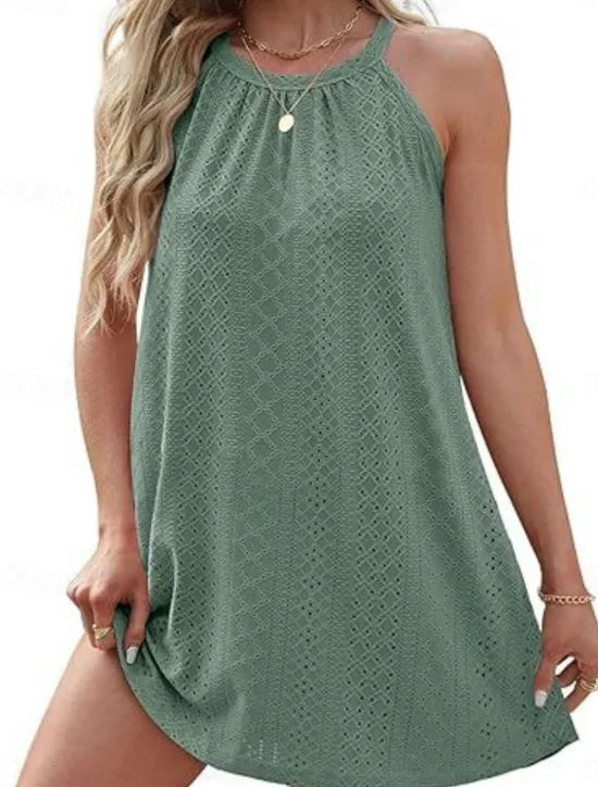 Best Women's Mini Dress White Dress Casual Dress Tank Dress Basic Casual Vacation Daily Regular Fit Plain Sleeveless Halter Neck Black White Pink Sky Blue Summer Women White Dresses