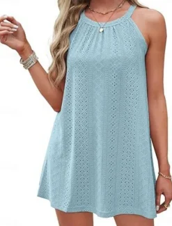 Best Women's Mini Dress White Dress Casual Dress Tank Dress Basic Casual Vacation Daily Regular Fit Plain Sleeveless Halter Neck Black White Pink Sky Blue Summer Women White Dresses