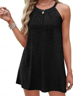 Best Women's Mini Dress White Dress Casual Dress Tank Dress Basic Casual Vacation Daily Regular Fit Plain Sleeveless Halter Neck Black White Pink Sky Blue Summer Women White Dresses