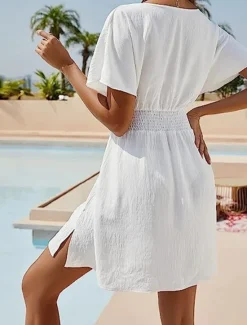 Discount Women's Mini Dress White Dress Casual Dress Summer Dress Fashion Batwing Sleeve Outdoor Holiday Date Regular Fit Plain Short Sleeve V Neck Black White Summer Spring Women White Dresses