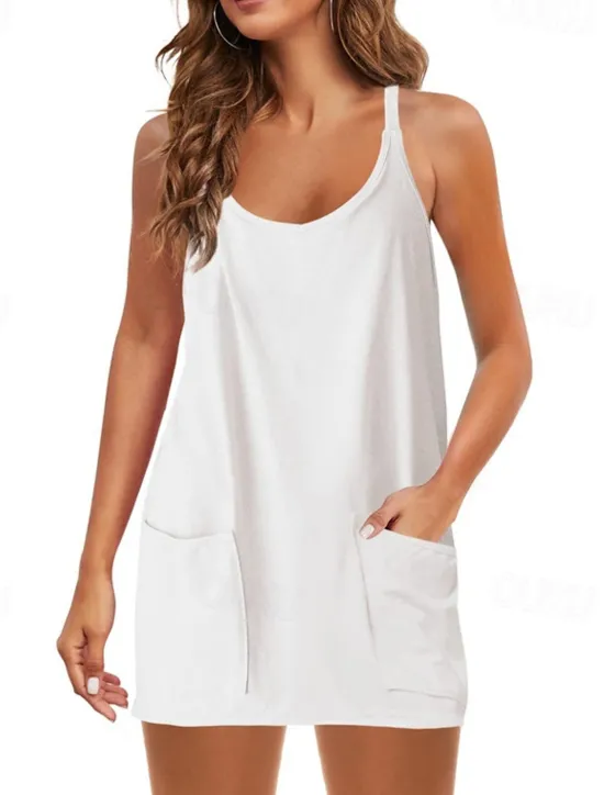 Hot Women's Mini Dress White Dress Graduation Dress Casual Dress Slip Dress Stylish Casual Vacation Daily Date Regular Fit Plain Sleeveless Crew Neck Black White Army Green Summer Spring Women White Dresses