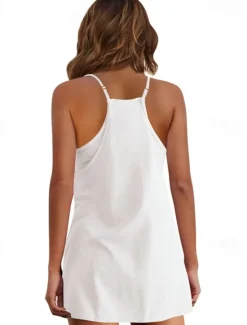 Hot Women's Mini Dress White Dress Graduation Dress Casual Dress Slip Dress Stylish Casual Vacation Daily Date Regular Fit Plain Sleeveless Crew Neck Black White Army Green Summer Spring Women White Dresses