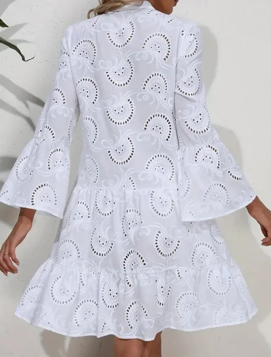Clearance Women's Mini Dress Dress Lace Dress Casual Dress Summer Dress Streetwear Basic Street Date Loose Fit Long Sleeve Split Neck Summer Women White Dresses