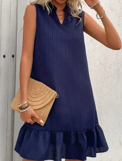 Outlet Women's Mini Dress White Dress Casual Dress Tank Dress Basic Casual Vacation Daily Regular Fit Plain Sleeveless Notched Neck White Navy Blue Summer Women White Dresses