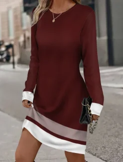 New Women's Mini Dress Winter Dress Stripe Print Crew Neck Daily Vacation Long Sleeve Fall Winter Women T Shirt Dresses