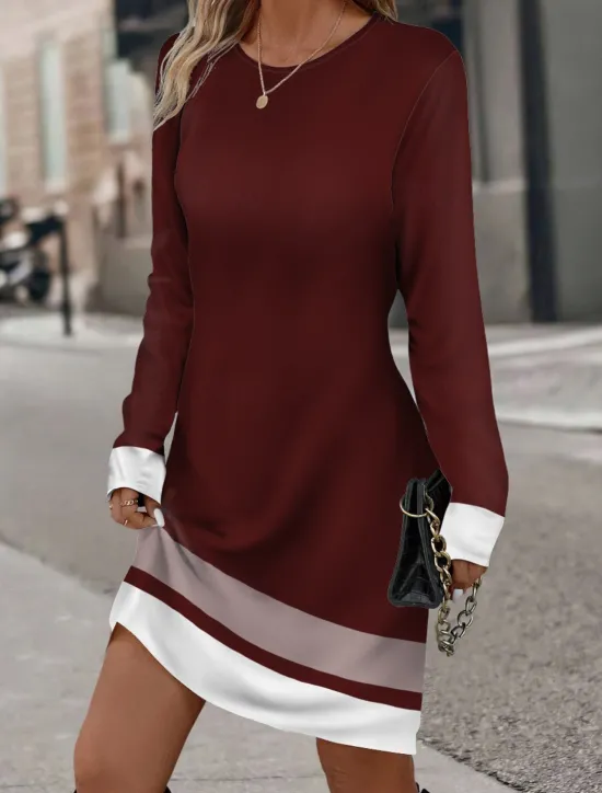New Women's Mini Dress Winter Dress Stripe Print Crew Neck Daily Vacation Long Sleeve Fall Winter Women T Shirt Dresses