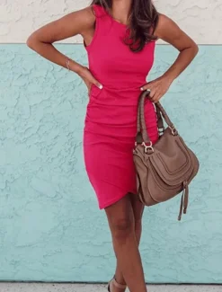 Women's Mini Dress Wrap Dress T Shirt Dress Tee Dress Solid Color Bodycon Dress Off The Shoulder Dress Casual Vacation Casual Daily Regular Fit Graphic Sleeveless Crew Neck Women T Shirt Dresses