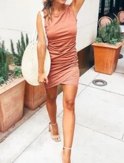 Women's Mini Dress Wrap Dress T Shirt Dress Tee Dress Solid Color Bodycon Dress Off The Shoulder Dress Casual Vacation Casual Daily Regular Fit Graphic Sleeveless Crew Neck Women T Shirt Dresses
