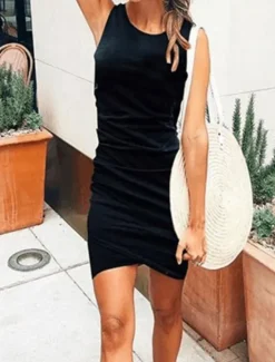 Women's Mini Dress Wrap Dress T Shirt Dress Tee Dress Solid Color Bodycon Dress Off The Shoulder Dress Casual Vacation Casual Daily Regular Fit Graphic Sleeveless Crew Neck Women T Shirt Dresses