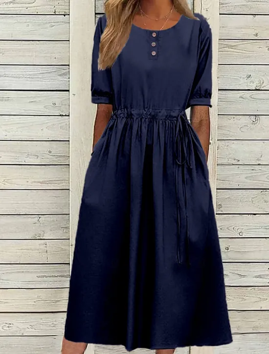 Best Women's Navy Blue Blue Light Purple Summer Spring Fall Midi Dress Casual Dress Swing Dress Basic Modern Casual Outdoor Daily Loose Fit Plain Crew Neck Women Work Dresses