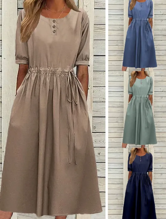 Best Women's Navy Blue Blue Light Purple Summer Spring Fall Midi Dress Casual Dress Swing Dress Basic Modern Casual Outdoor Daily Loose Fit Plain Crew Neck Women Work Dresses