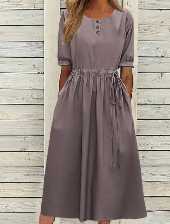Best Women's Navy Blue Blue Light Purple Summer Spring Fall Midi Dress Casual Dress Swing Dress Basic Modern Casual Outdoor Daily Loose Fit Plain Crew Neck Women Work Dresses