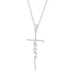 Women's Necklace Faith Cross Jesus Stainless Steel Pendant Necklace Gold Silver Cross Necklace for Dainty Women Letters Decoration Jewelry Faith Grace Love Women Trendy Jewelry