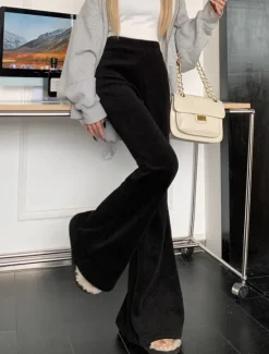 New Women's Normal Bell Bottom Fashion Classic Style Full Length High Waist Solid Color Patchwork Comfy Breathability Micro-elastic Black Apricot Coffee Spring & Fall Regular Fit Women Pants