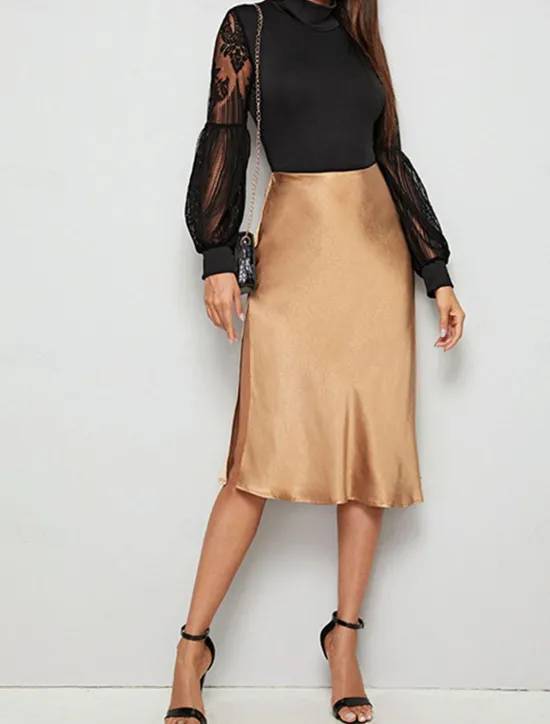 Online Women's Normal Bodysuit Elegant Solid Color Long Sleeve Lantern Sleeve Stand Collar Lace High Waist Work Street Regular Fit Fall Women Bodysuits