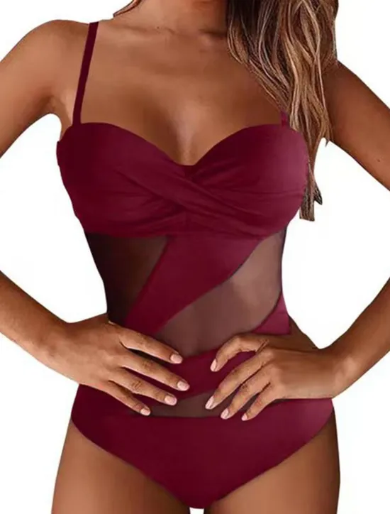 Best Women's Normal Bodysuit Vacation Solid Color Sleeveless Strap Mesh Tummy Control Party Daily Regular Fit Black Wine Navy Blue Summer Women Bodysuits