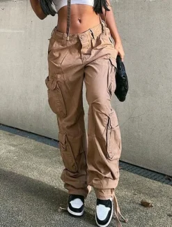 New Women's Normal Cargo Pants Pants Trousers Baggy Pants Fashion Casual Lounge Full Length Mid Waist Plain Maillard Baggy Comfort Micro-elastic Office Black Green Khaki Gray Autumn / Fall Regular Fit Women Pants