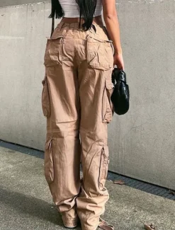 New Women's Normal Cargo Pants Pants Trousers Baggy Pants Fashion Casual Lounge Full Length Mid Waist Plain Maillard Baggy Comfort Micro-elastic Office Black Green Khaki Gray Autumn / Fall Regular Fit Women Pants