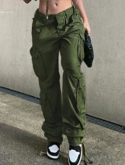 New Women's Normal Cargo Pants Pants Trousers Baggy Pants Fashion Casual Lounge Full Length Mid Waist Plain Maillard Baggy Comfort Micro-elastic Office Black Green Khaki Gray Autumn / Fall Regular Fit Women Pants