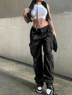 New Women's Normal Cargo Pants Pants Trousers Baggy Pants Fashion Casual Lounge Full Length Mid Waist Plain Maillard Baggy Comfort Micro-elastic Office Black Green Khaki Gray Autumn / Fall Regular Fit Women Pants