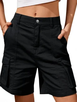 Discount Women's Normal Cargo Shorts Casual Daily Knee Length Medium Waist Solid Color Multi Pocket Comfy Quick Dry Moisture Wicking Micro-elastic Outdoor Black White Gray Summer Regular Fit Women Shorts