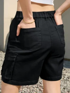 Discount Women's Normal Cargo Shorts Casual Daily Knee Length Medium Waist Solid Color Multi Pocket Comfy Quick Dry Moisture Wicking Micro-elastic Outdoor Black White Gray Summer Regular Fit Women Shorts