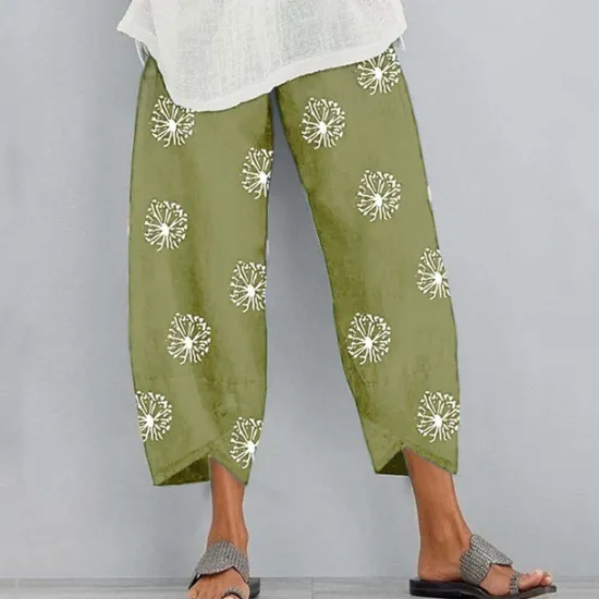 New Women's Normal Cotton Linen Pants Chinos Slacks Basic Casual / Sporty Ankle-Length Mid Waist Graphic Prints Dandelion Pocket Baggy Print Comfort Inelastic Daily Weekend Gray Green Black Red Blue Women Pants