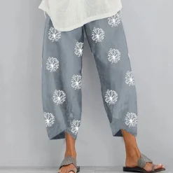 New Women's Normal Cotton Linen Pants Chinos Slacks Basic Casual / Sporty Ankle-Length Mid Waist Graphic Prints Dandelion Pocket Baggy Print Comfort Inelastic Daily Weekend Gray Green Black Red Blue Women Pants