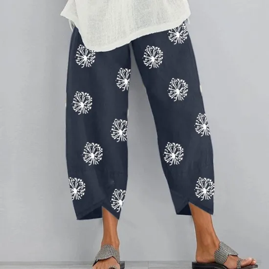 New Women's Normal Cotton Linen Pants Chinos Slacks Basic Casual / Sporty Ankle-Length Mid Waist Graphic Prints Dandelion Pocket Baggy Print Comfort Inelastic Daily Weekend Gray Green Black Red Blue Women Pants