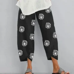 New Women's Normal Cotton Linen Pants Chinos Slacks Basic Casual / Sporty Ankle-Length Mid Waist Graphic Prints Dandelion Pocket Baggy Print Comfort Inelastic Daily Weekend Gray Green Black Red Blue Women Pants