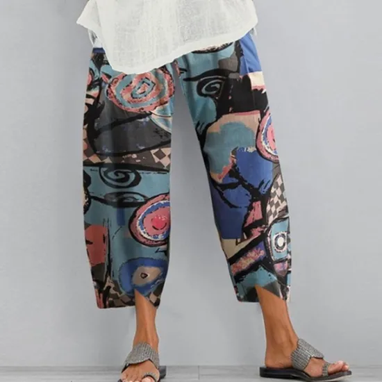 New Women's Normal Cotton Linen Pants Chinos Slacks Basic Casual / Sporty Ankle-Length Mid Waist Graphic Prints Dandelion Pocket Baggy Print Comfort Inelastic Daily Weekend Gray Green Black Red Blue Women Pants
