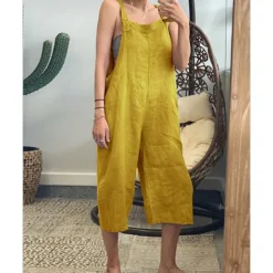 New Women's Normal Cotton Linen Pants Dungarees Slacks Overalls Classic Style Calf-Length Mid Waist Plain Baggy Inelastic Going out Black Yellow Army Green Red Summer Spring & Fall Loose Fit Women Pants