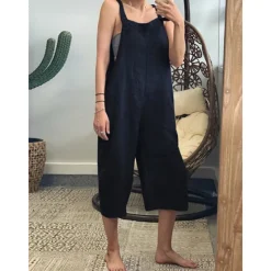 New Women's Normal Cotton Linen Pants Dungarees Slacks Overalls Classic Style Calf-Length Mid Waist Plain Baggy Inelastic Going out Black Yellow Army Green Red Summer Spring & Fall Loose Fit Women Pants