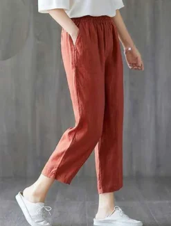 Sale Women's Normal Cotton Linen Pants Chinos Pants Trousers Fashion Ankle-Length Mid Waist Plain Side Pockets Baggy Comfort Micro-elastic Work Casual Weekend Black-White Black+Grey Black White Summer Women Pants