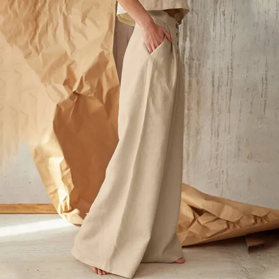Best Women's Normal Culottes Wide Leg Wide Leg Cotton Linen Pants Fashion Full Length Mid Waist Plain Side Pockets Wide Leg Baggy Comfort Inelastic Casual Weekend Black Green Khaki Summer Spring & Fall Women Pants