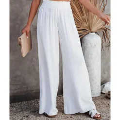 Women's Normal Culottes Wide Leg Wide Leg Cotton Linen Pants Fashion Full Length Mid Waist Solid Color Elastic Waist Wide Leg Baggy Comfort Micro-elastic Casual Weekend Black White Orange Women Pants