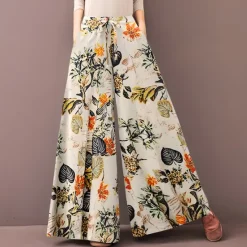 Hot Women's Normal Culottes Wide Leg Wide Leg Pants Trousers Fashion Full Length Mid Waist Flower / Floral Side Pockets Baggy High Cut Comfort Inelastic Casual Weekend Yellow Red Deep Blue Summer Spring Women Pants