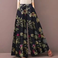 Hot Women's Normal Culottes Wide Leg Wide Leg Pants Trousers Fashion Full Length Mid Waist Flower / Floral Side Pockets Baggy High Cut Comfort Inelastic Casual Weekend Yellow Red Deep Blue Summer Spring Women Pants