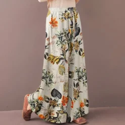 Hot Women's Normal Culottes Wide Leg Wide Leg Pants Trousers Fashion Full Length Mid Waist Flower / Floral Side Pockets Baggy High Cut Comfort Inelastic Casual Weekend Yellow Red Deep Blue Summer Spring Women Pants