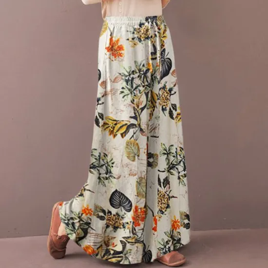 Hot Women's Normal Culottes Wide Leg Wide Leg Pants Trousers Fashion Full Length Mid Waist Flower / Floral Side Pockets Baggy High Cut Comfort Inelastic Casual Weekend Yellow Red Deep Blue Summer Spring Women Pants