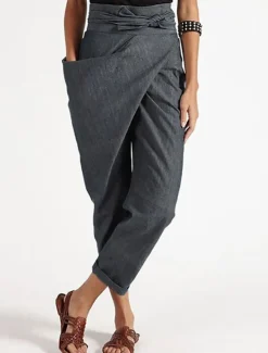 Clearance Women's Normal Dress Pants Streetwear Casual Lounge Ankle-Length Mid Waist Solid Colored Patchwork Comfort Breathable Inelastic Work Daily Black Navy Blue Gray Fall & Winter Slim Women Pants
