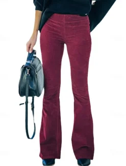 Discount Women's Normal Dress Pants Bootcut Pants Trousers Fashion Full Length Medium Waist Plain Vintage Style Classic Basic Outdoor Micro-elastic Casual Weekend claret Black Pink Green Regular Fit Women Pants