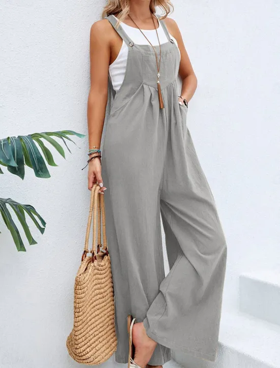 Outlet Women's Normal Dungarees Overall Streetwear Solid Color Sleeveless Square Neck Buttons Pocket Street Daily Regular Fit Black Pink Wine Summer Women Overalls