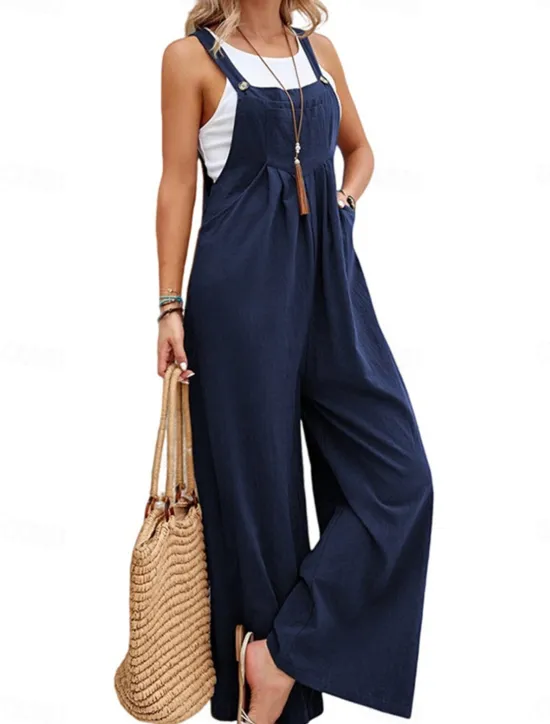 Outlet Women's Normal Dungarees Overall Streetwear Solid Color Sleeveless Square Neck Buttons Pocket Street Daily Regular Fit Black Pink Wine Summer Women Overalls