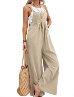 Outlet Women's Normal Dungarees Overall Streetwear Solid Color Sleeveless Square Neck Buttons Pocket Street Daily Regular Fit Black Pink Wine Summer Women Overalls